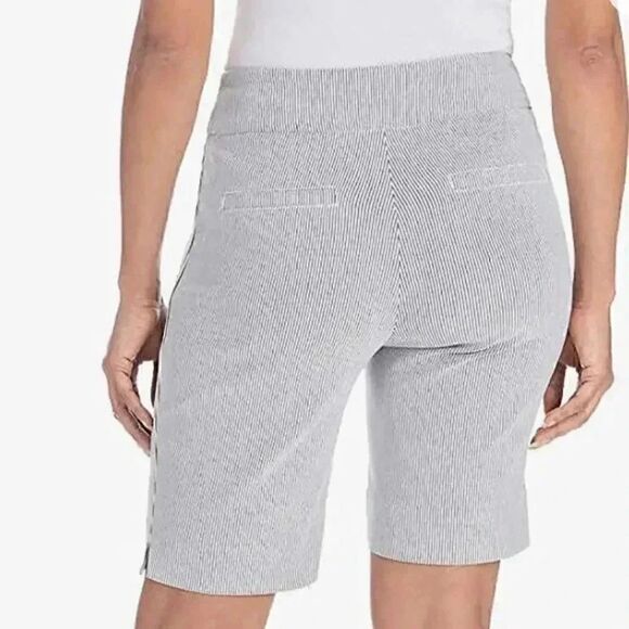 Hilary Radley Women's Black/White Stripe Rayon/Spandex Bermuda Shorts - Picture 4 of 14